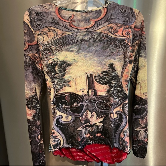 ANAC romantic V Neck Wrap shirt MIXED PRINTS Art to Wear purple women large top - Picture 8 of 15